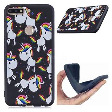 Rainbow Unicorn 3D Embossed Relief Black Soft Back Cover for Huawei Y7 Pro (2018) / Y7 Prime(2018) / Nova2 Lite