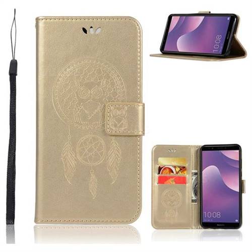 Intricate Embossing Owl Campanula Leather Wallet Case for Huawei Y7 Pro (2018) / Y7 Prime(2018) / Nova2 Lite - Champagne