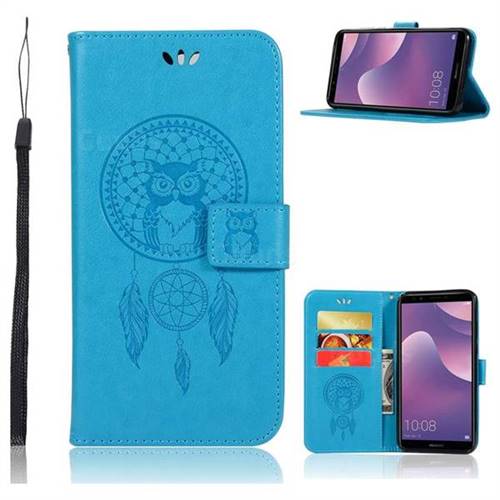 Intricate Embossing Owl Campanula Leather Wallet Case for Huawei Y7 Pro (2018) / Y7 Prime(2018) / Nova2 Lite - Blue