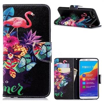Flowers Flamingos Leather Wallet Case for Huawei Y7 Pro (2018) / Y7 Prime(2018) / Nova2 Lite