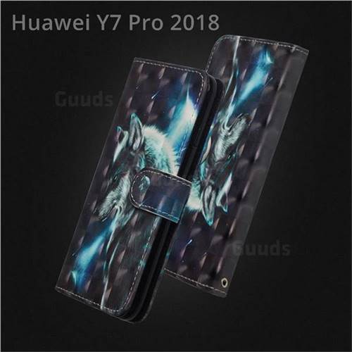 Snow Wolf 3D Painted Leather Wallet Case for Huawei Y7 Pro (2018) / Y7 Prime(2018) / Nova2 Lite