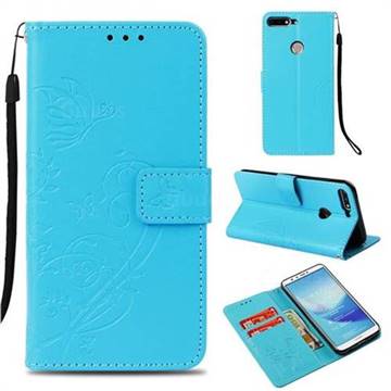 Embossing Butterfly Flower Leather Wallet Case for Huawei Y7 Pro (2018) / Y7 Prime(2018) / Nova2 Lite - Blue