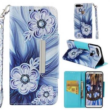 Button Flower Big Metal Buckle PU Leather Wallet Phone Case for Huawei Y7 Pro (2018) / Y7 Prime(2018) / Nova2 Lite