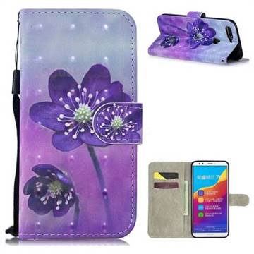 Purple Flower 3D Painted Leather Wallet Phone Case for Huawei Y7 Pro (2018) / Y7 Prime(2018) / Nova2 Lite