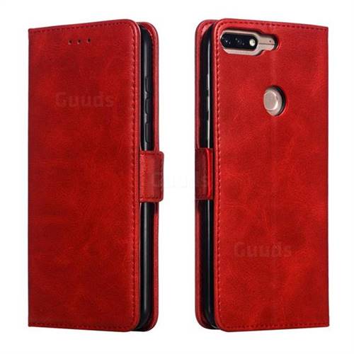 Retro Classic Calf Pattern Leather Wallet Phone Case for Huawei Y7 Pro (2018) / Y7 Prime(2018) / Nova2 Lite - Red