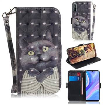 Cat Embrace 3D Painted Leather Wallet Phone Case for Huawei Y8p