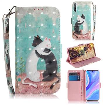 Black and White Cat 3D Painted Leather Wallet Phone Case for Huawei Y8p