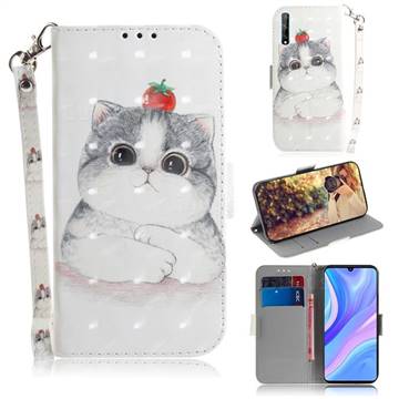 Cute Tomato Cat 3D Painted Leather Wallet Phone Case for Huawei Y8p