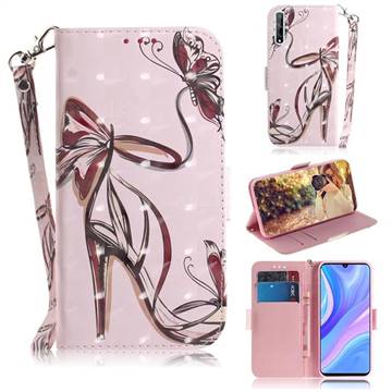 Butterfly High Heels 3D Painted Leather Wallet Phone Case for Huawei Y8p