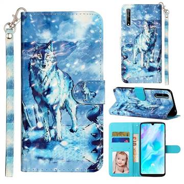 Snow Wolf 3D Leather Phone Holster Wallet Case for Huawei Y8p