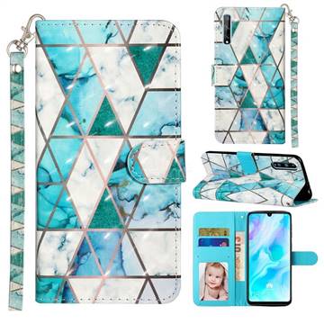 Stitching Marble 3D Leather Phone Holster Wallet Case for Huawei Y8p