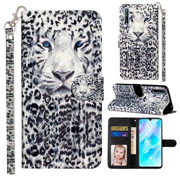 White Leopard 3D Leather Phone Holster Wallet Case for Huawei Y8p