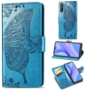 Embossing Mandala Flower Butterfly Leather Wallet Case for Huawei Y8p - Blue