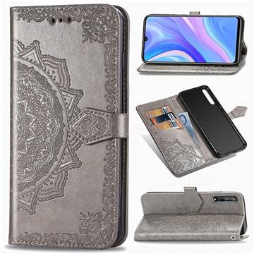 Embossing Imprint Mandala Flower Leather Wallet Case for Huawei Y8p - Gray