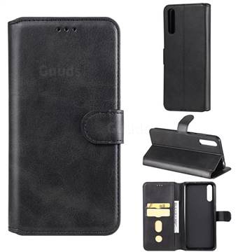 Retro Calf Matte Leather Wallet Phone Case for Huawei Y8p - Black