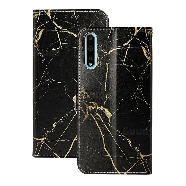 Black Gold Marble PU Leather Wallet Case for Huawei Y8p