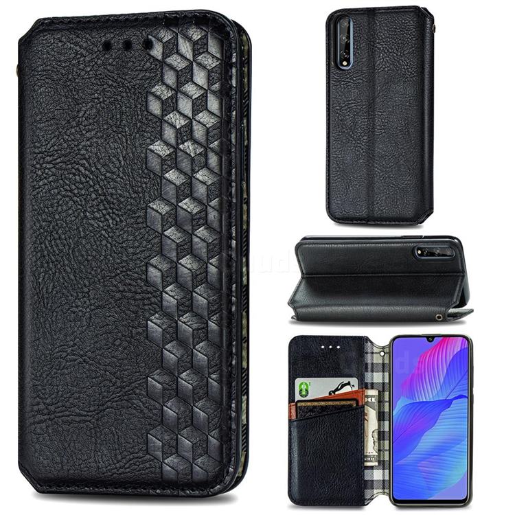 Ultra Slim Fashion Business Card Magnetic Automatic Suction Leather Flip Cover for Huawei Y8p - Black
