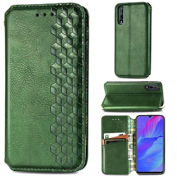 Ultra Slim Fashion Business Card Magnetic Automatic Suction Leather Flip Cover for Huawei Y8p - Green