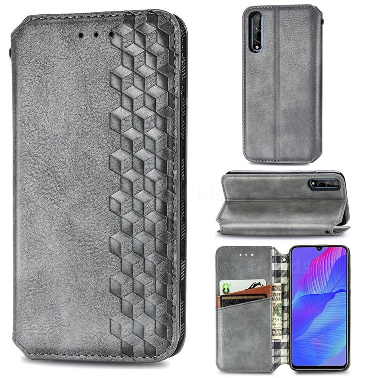 Ultra Slim Fashion Business Card Magnetic Automatic Suction Leather Flip Cover for Huawei Y8p - Grey