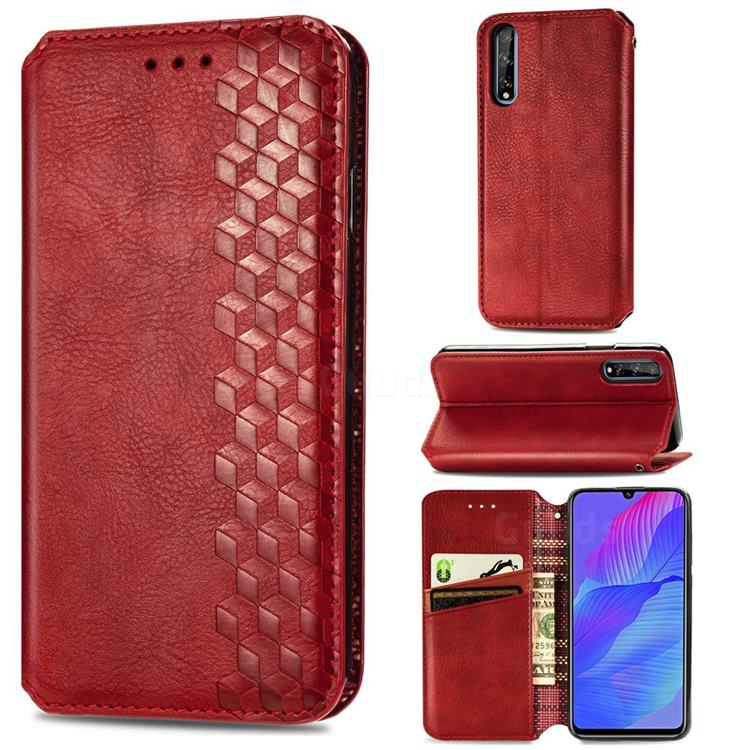 Ultra Slim Fashion Business Card Magnetic Automatic Suction Leather Flip Cover for Huawei Y8p - Red