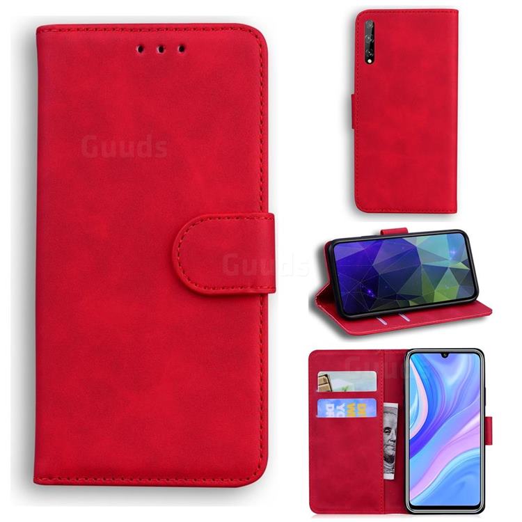 Retro Classic Skin Feel Leather Wallet Phone Case for Huawei Y8p - Red