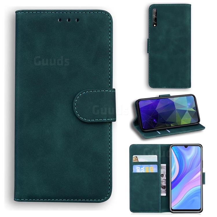 Retro Classic Skin Feel Leather Wallet Phone Case for Huawei Y8p - Green