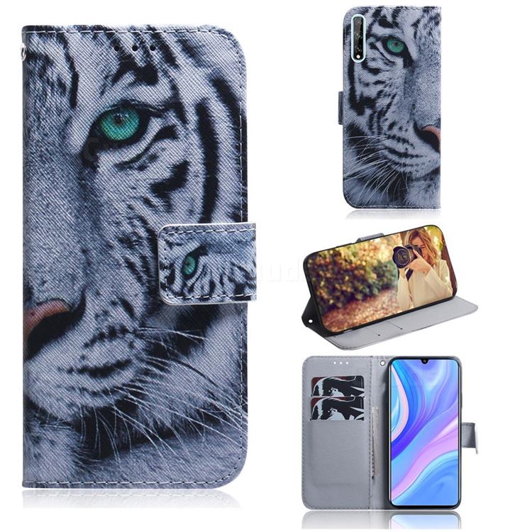 White Tiger PU Leather Wallet Case for Huawei Y8p