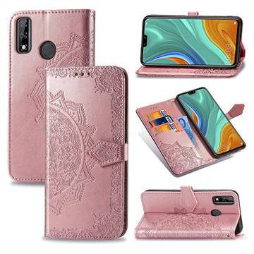 Embossing Imprint Mandala Flower Leather Wallet Case for Huawei Y8s - Rose Gold