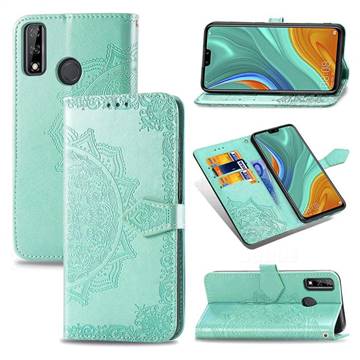 Embossing Imprint Mandala Flower Leather Wallet Case for Huawei Y8s - Green