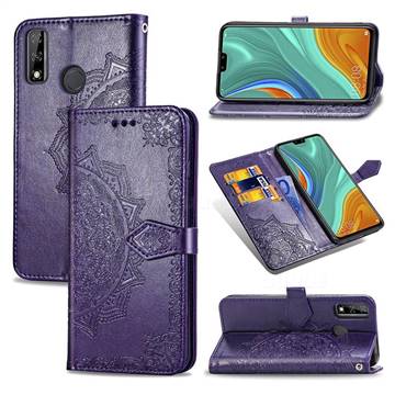 Embossing Imprint Mandala Flower Leather Wallet Case for Huawei Y8s - Purple