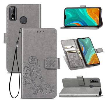 Embossing Imprint Four-Leaf Clover Leather Wallet Case for Huawei Y8s - Grey