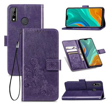 Embossing Imprint Four-Leaf Clover Leather Wallet Case for Huawei Y8s - Purple