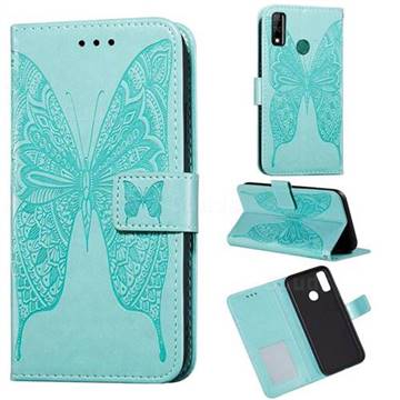 Intricate Embossing Vivid Butterfly Leather Wallet Case for Huawei Y8s - Green