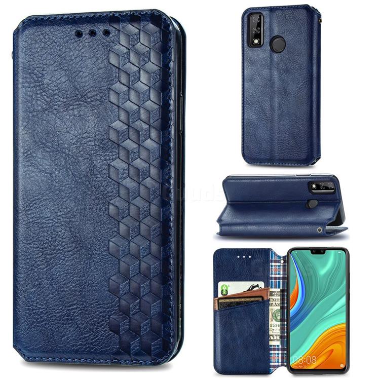 Ultra Slim Fashion Business Card Magnetic Automatic Suction Leather Flip Cover for Huawei Y8s - Dark Blue