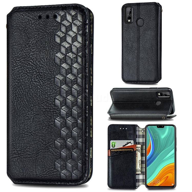 Ultra Slim Fashion Business Card Magnetic Automatic Suction Leather Flip Cover for Huawei Y8s - Black