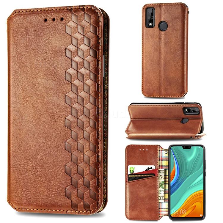 Ultra Slim Fashion Business Card Magnetic Automatic Suction Leather Flip Cover for Huawei Y8s - Brown