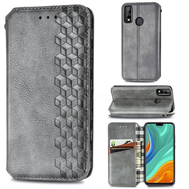 Ultra Slim Fashion Business Card Magnetic Automatic Suction Leather Flip Cover for Huawei Y8s - Grey
