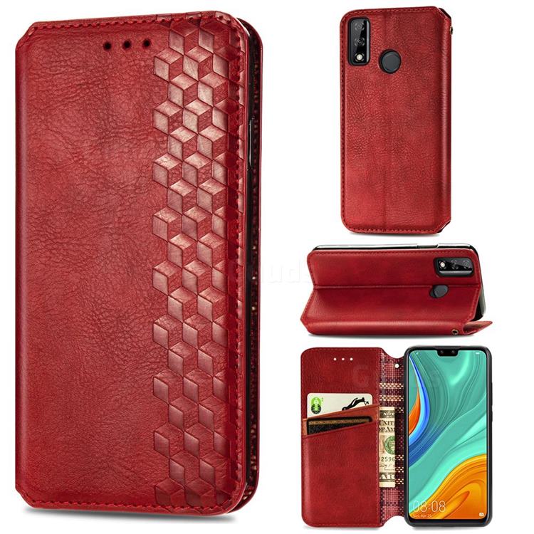 Ultra Slim Fashion Business Card Magnetic Automatic Suction Leather Flip Cover for Huawei Y8s - Red