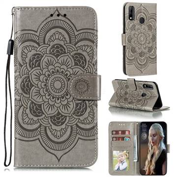 Intricate Embossing Datura Solar Leather Wallet Case for Huawei Y8s - Gray