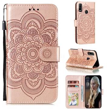 Intricate Embossing Datura Solar Leather Wallet Case for Huawei Y8s - Rose Gold