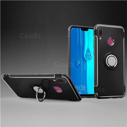 Armor Anti Drop Carbon PC + Silicon Invisible Ring Holder Phone Case for Huawei Y9 (2019) - Black