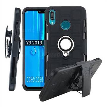 3 in 1 PC + Silicone Leather Phone Case for Huawei Y9 (2019) - Black