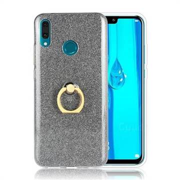 Luxury Soft TPU Glitter Back Ring Cover with 360 Rotate Finger Holder Buckle for Huawei Y9 (2019) - Black