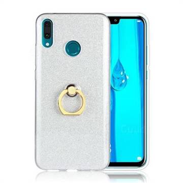 Luxury Soft TPU Glitter Back Ring Cover with 360 Rotate Finger Holder Buckle for Huawei Y9 (2019) - White