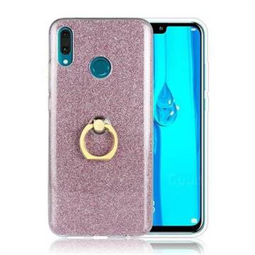 Luxury Soft TPU Glitter Back Ring Cover with 360 Rotate Finger Holder Buckle for Huawei Y9 (2019) - Pink