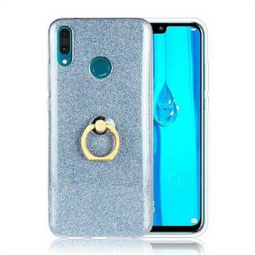 Luxury Soft TPU Glitter Back Ring Cover with 360 Rotate Finger Holder Buckle for Huawei Y9 (2019) - Blue