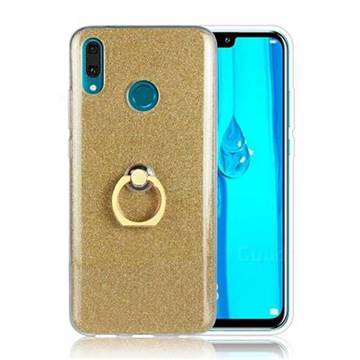 Luxury Soft TPU Glitter Back Ring Cover with 360 Rotate Finger Holder Buckle for Huawei Y9 (2019) - Golden