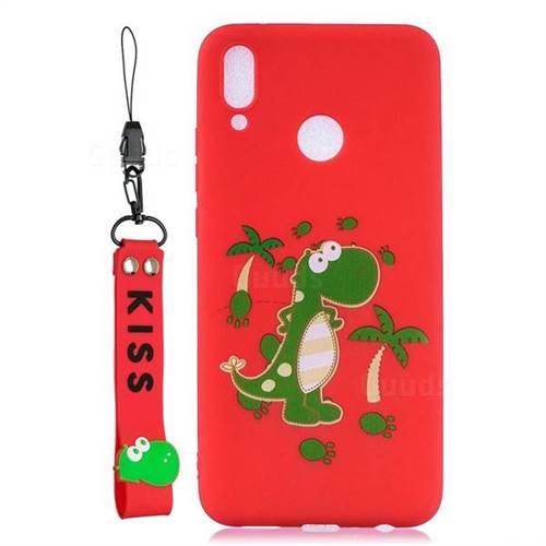 Red Dinosaur Soft Kiss Candy Hand Strap Silicone Case for Huawei Y9 (2019)