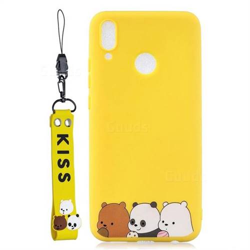 Yellow Bear Family Soft Kiss Candy Hand Strap Silicone Case for Huawei Y9 (2019)