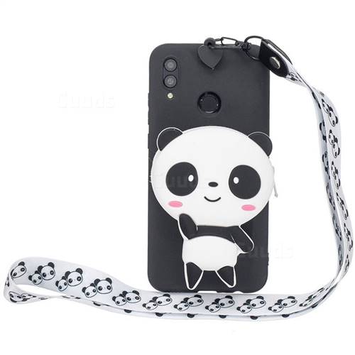 White Panda Neck Lanyard Zipper Wallet Silicone Case for Huawei Y9 (2019)
